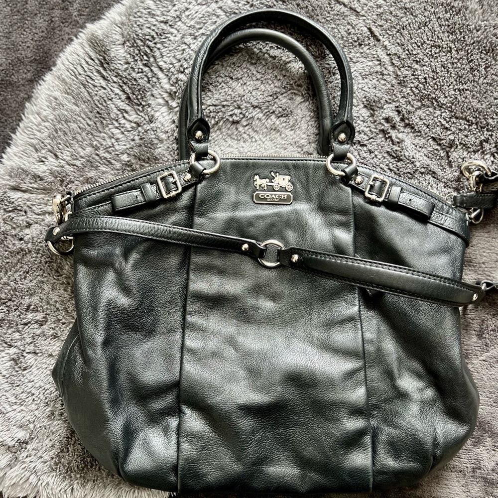 Coach - Madison Lindsey Black Leather Large Satchel/Shoulder Bag